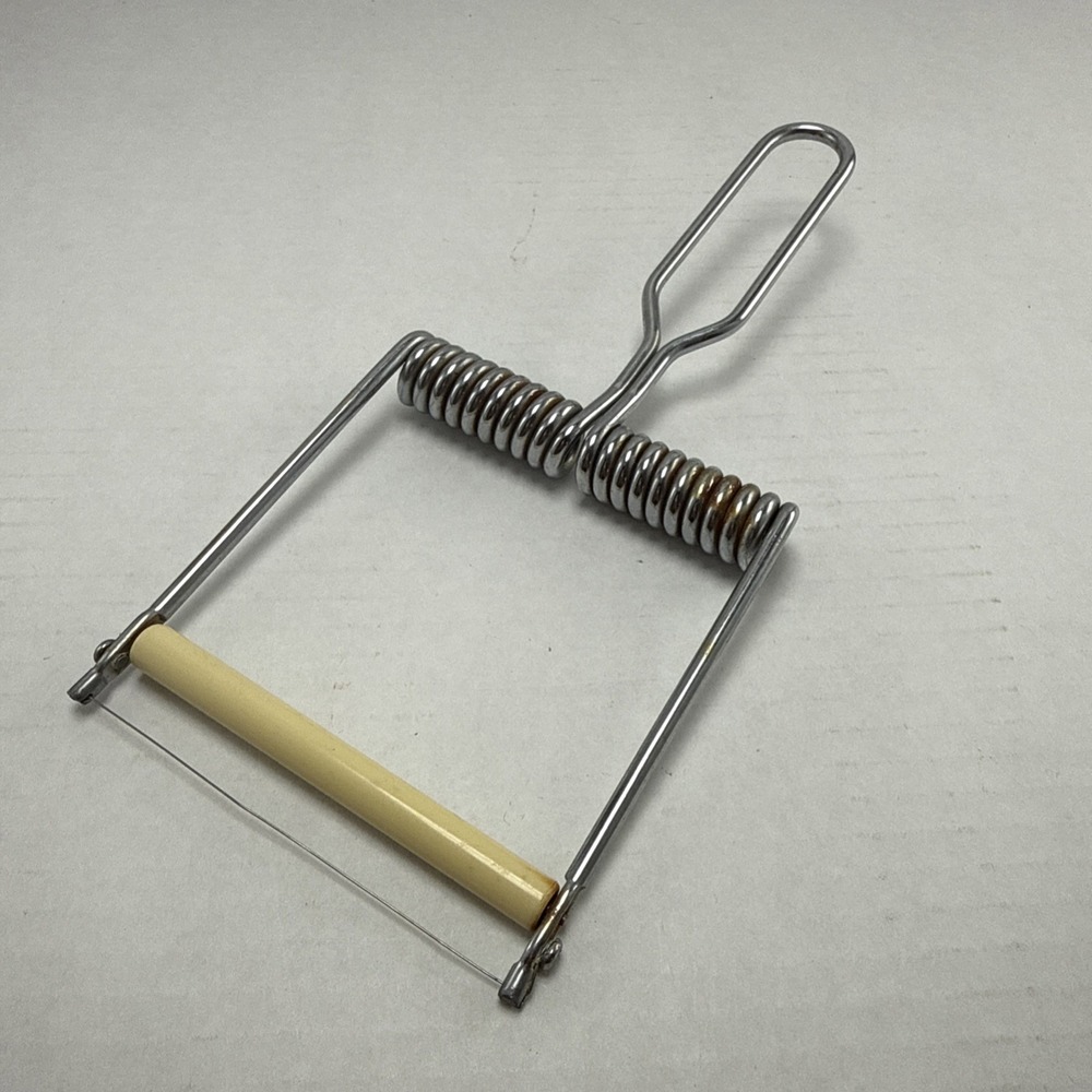 3.5" Wire Cheese Slicer Yellow Plastic Roller Metal Cutter Vintage